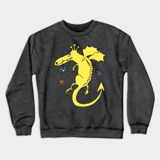 cute happy dragon in yellow with flowers Crewneck Sweatshirt